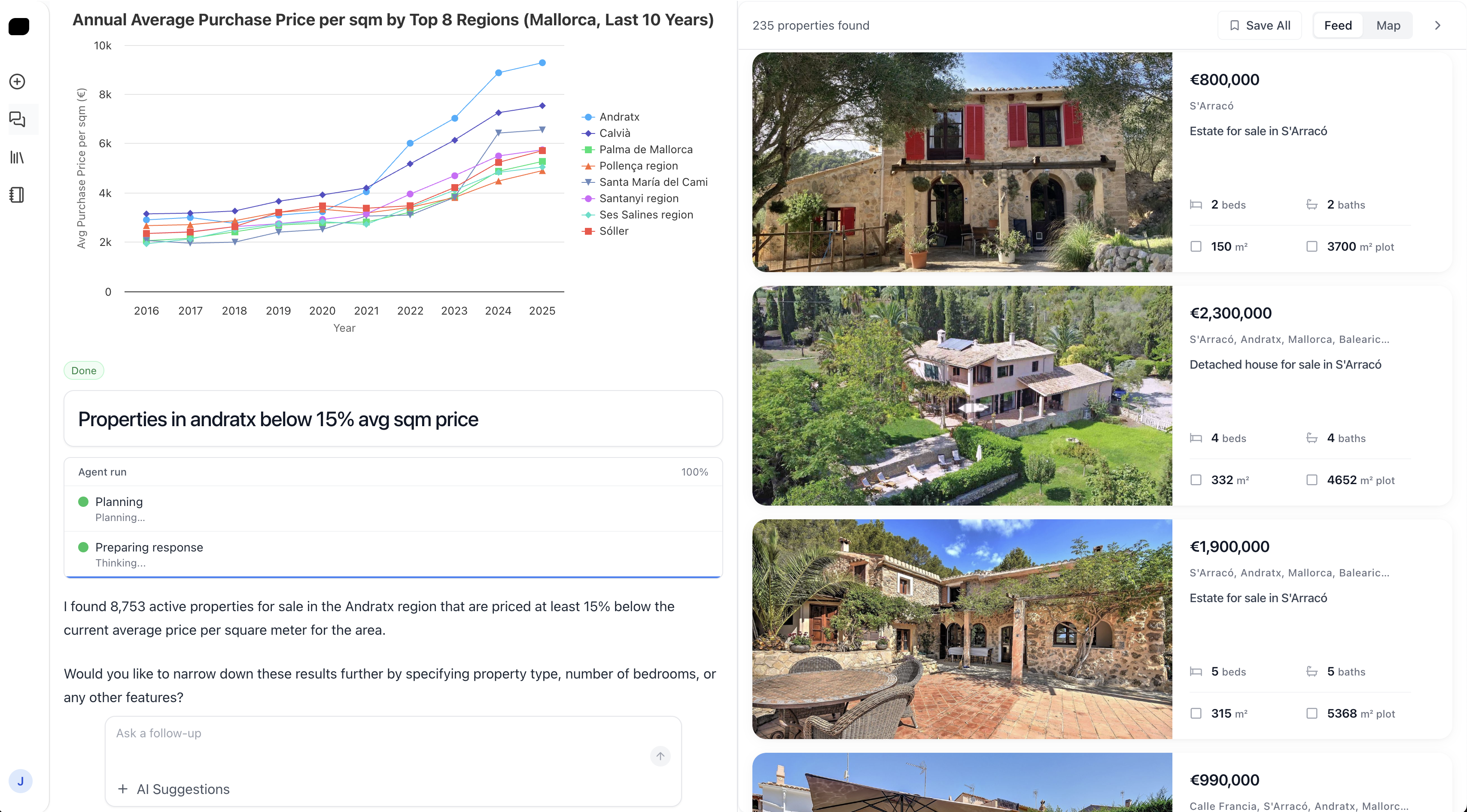 Roam interface showing real estate analytics